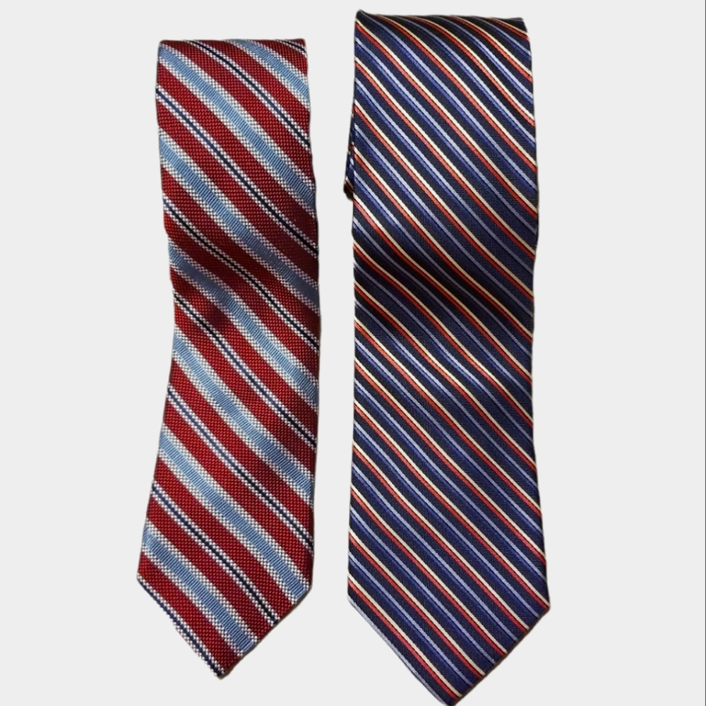 ROUNDTREE & YORKE Tie Lot of 2 Striped All Silk Blue Red Multicolor